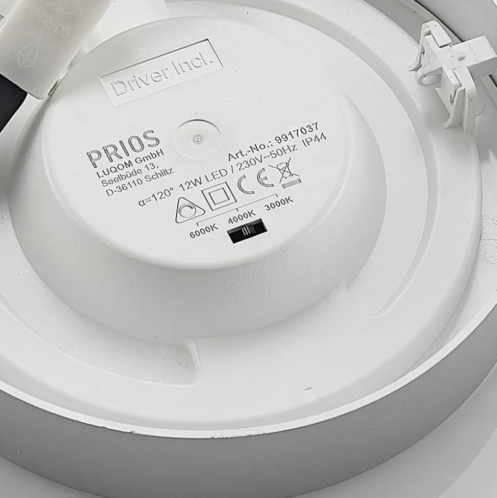 Prios LED-loftlampe Edwina, sølv, 18 cm, CCT, IP44