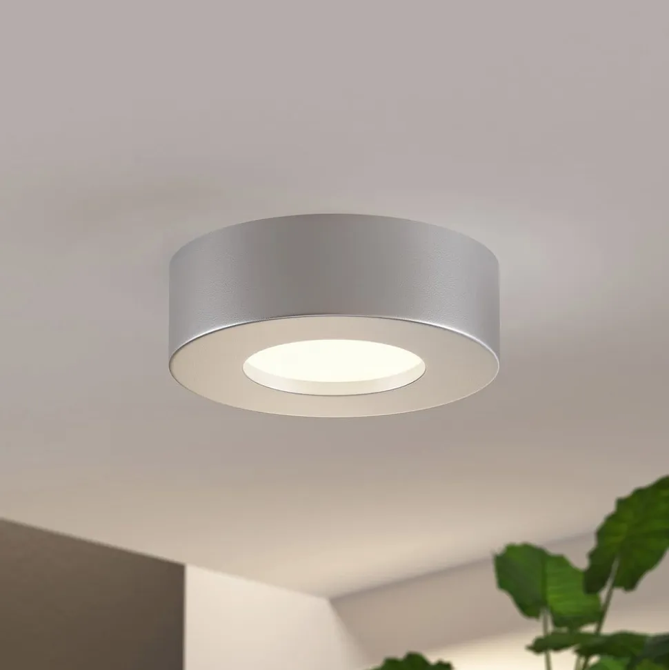 Prios LED-loftlampe Edwina, sølv, 12 cm, sæt med 2 stk