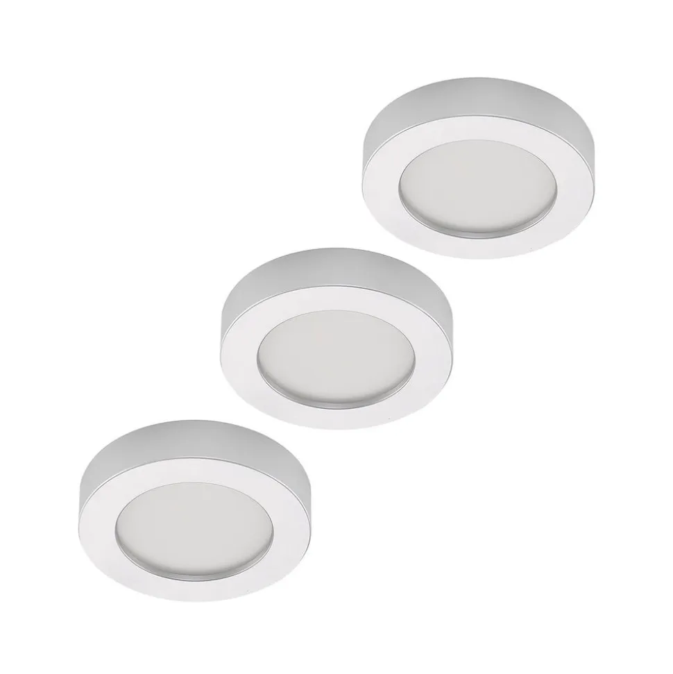 Prios LED-loftlampe Edwina, sølv, 18 cm, sæt med 3 stk