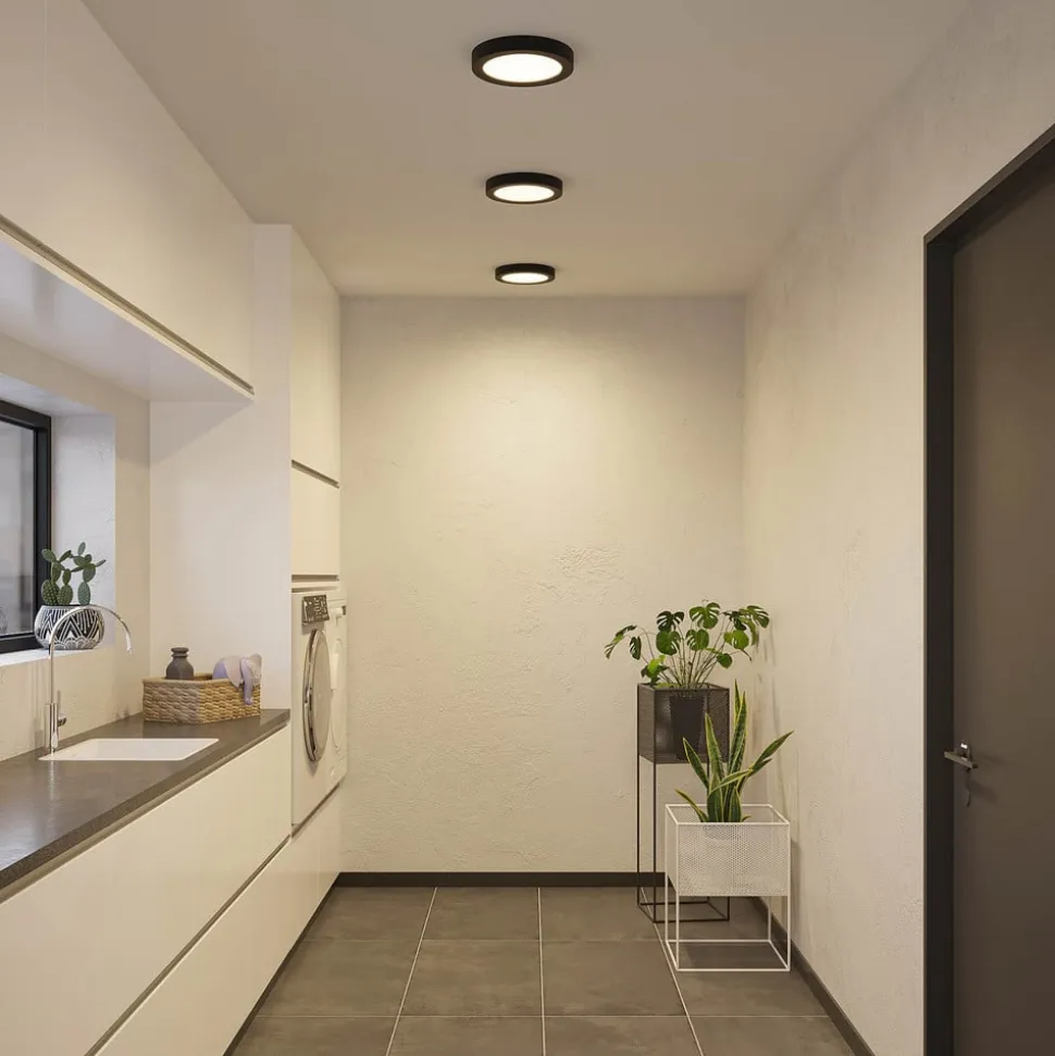 Prios LED-loftlampe Edwina, sort, 25 cm, CCT, IP44
