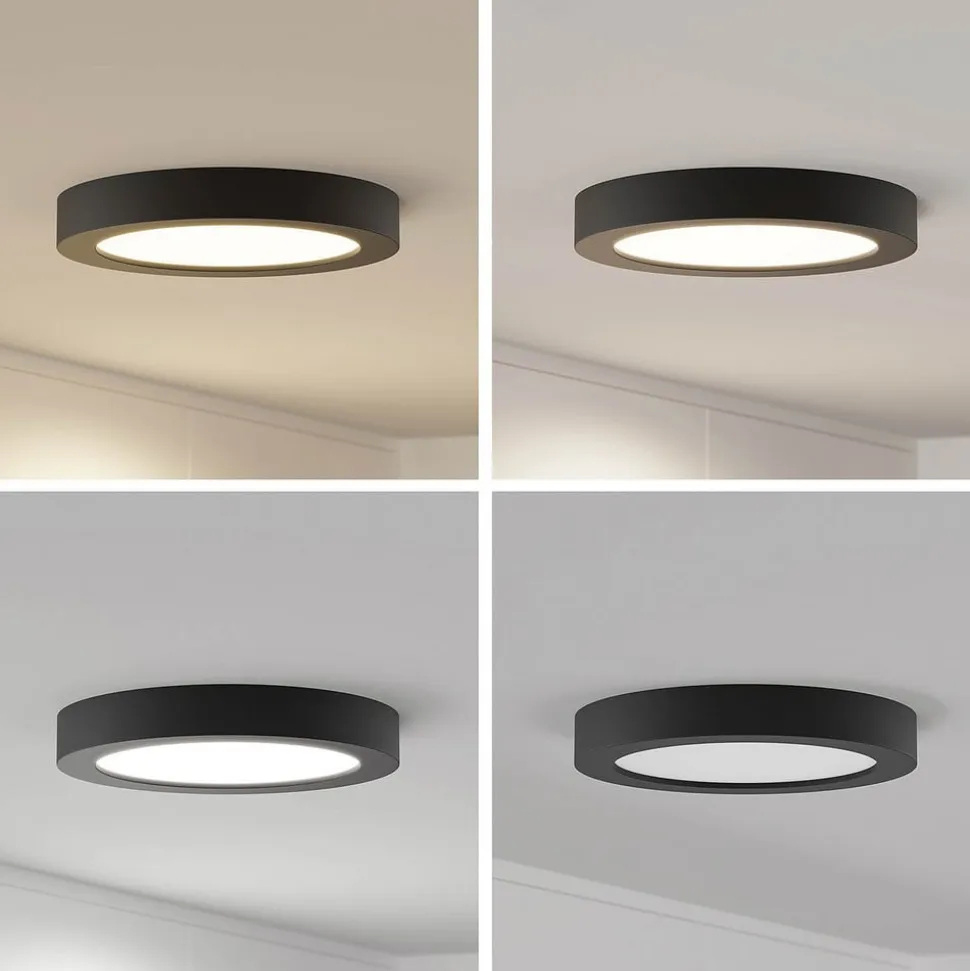 Prios LED-loftlampe Edwina, sort, 25 cm, CCT, IP44