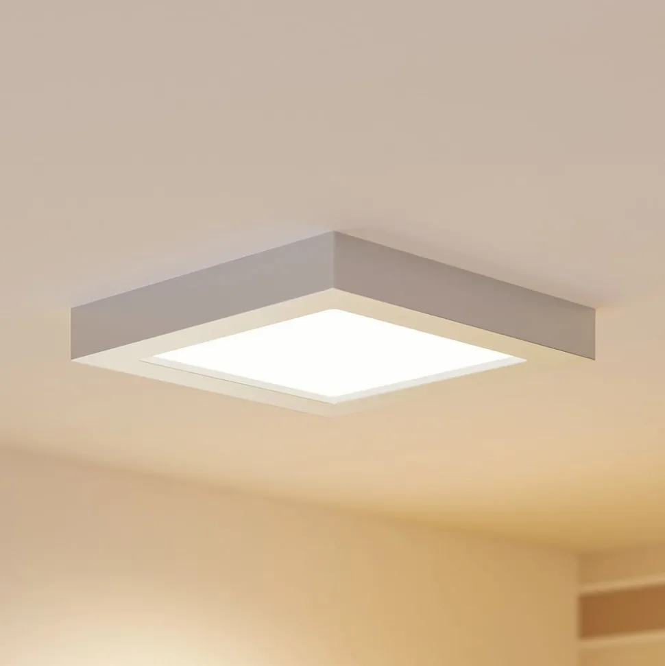 Prios LED-loftslampe Alette, sølv, 22,7 cm, 18W, dæmpbar