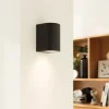 Prios udendørs væglampe Tetje, sort, rund, 10 cm