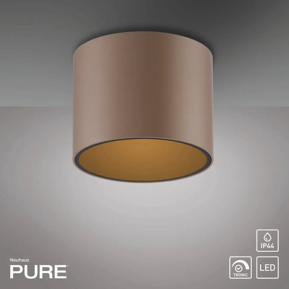 PURE LED-loftlampe til badeværelset Point, bronzefarvet, Ø 18 cm, IP44