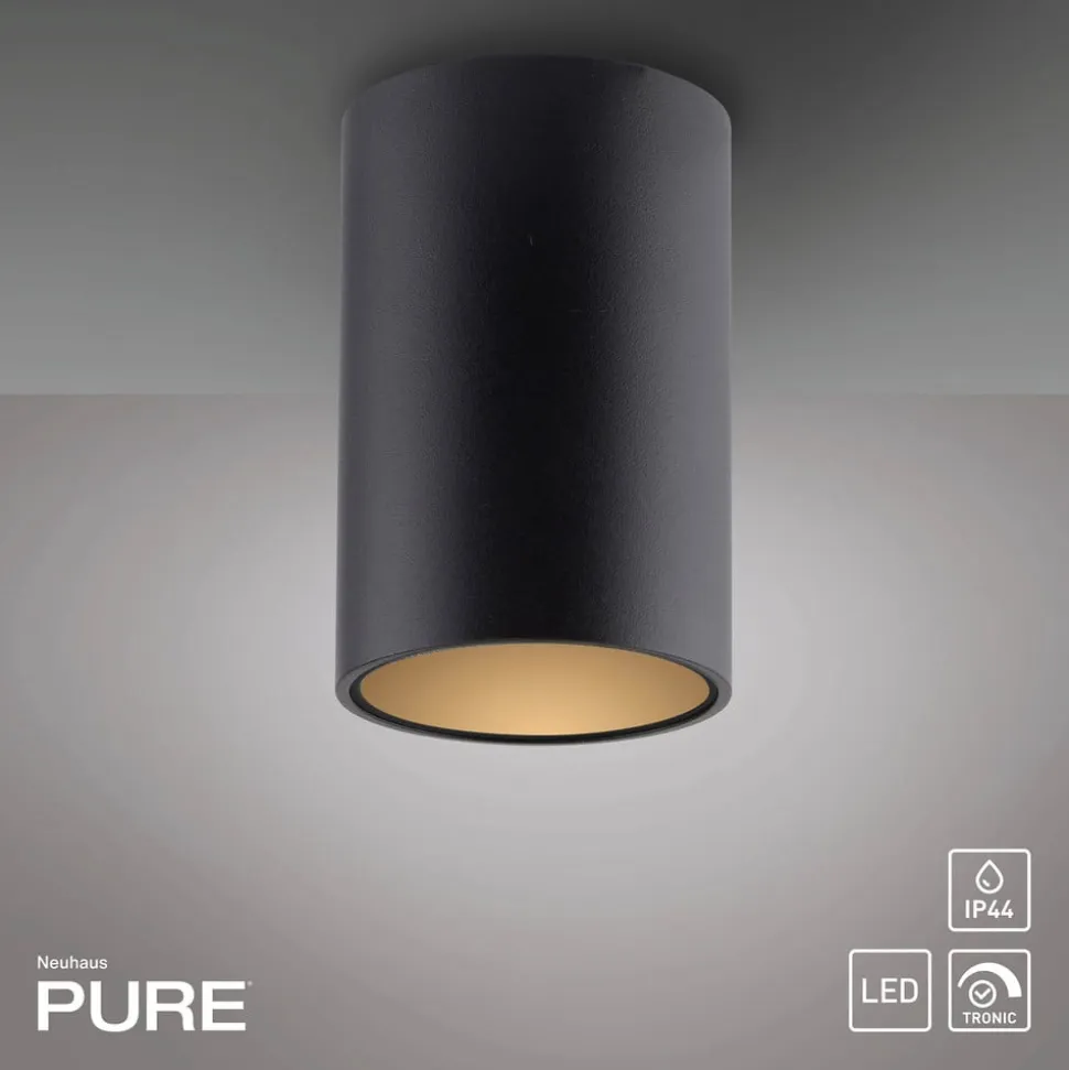 PURE LED-loftlampe til badeværelset Point, sort Ø 6 cm, metal, IP44