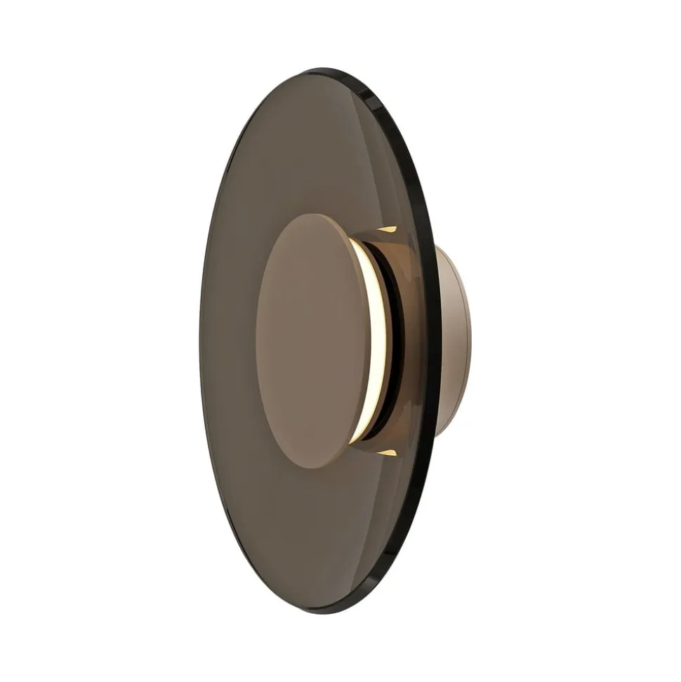 PURE LED-væglampe Moon, bronze, Ø 32 cm, glas/aluminium