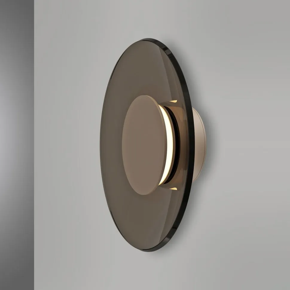 PURE LED-væglampe Moon, bronze, Ø 32 cm, glas/aluminium