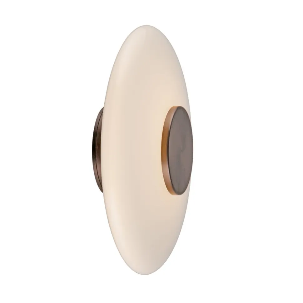 PURE LED-væglampe Vitrum, brun/opalglas/aluminium Ø 22 cm