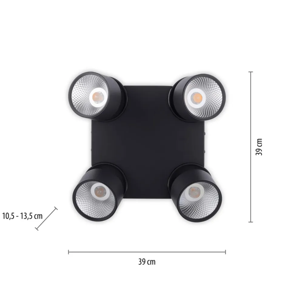 PURE Nola LED-loftlampe, 4 lyskilder, sort