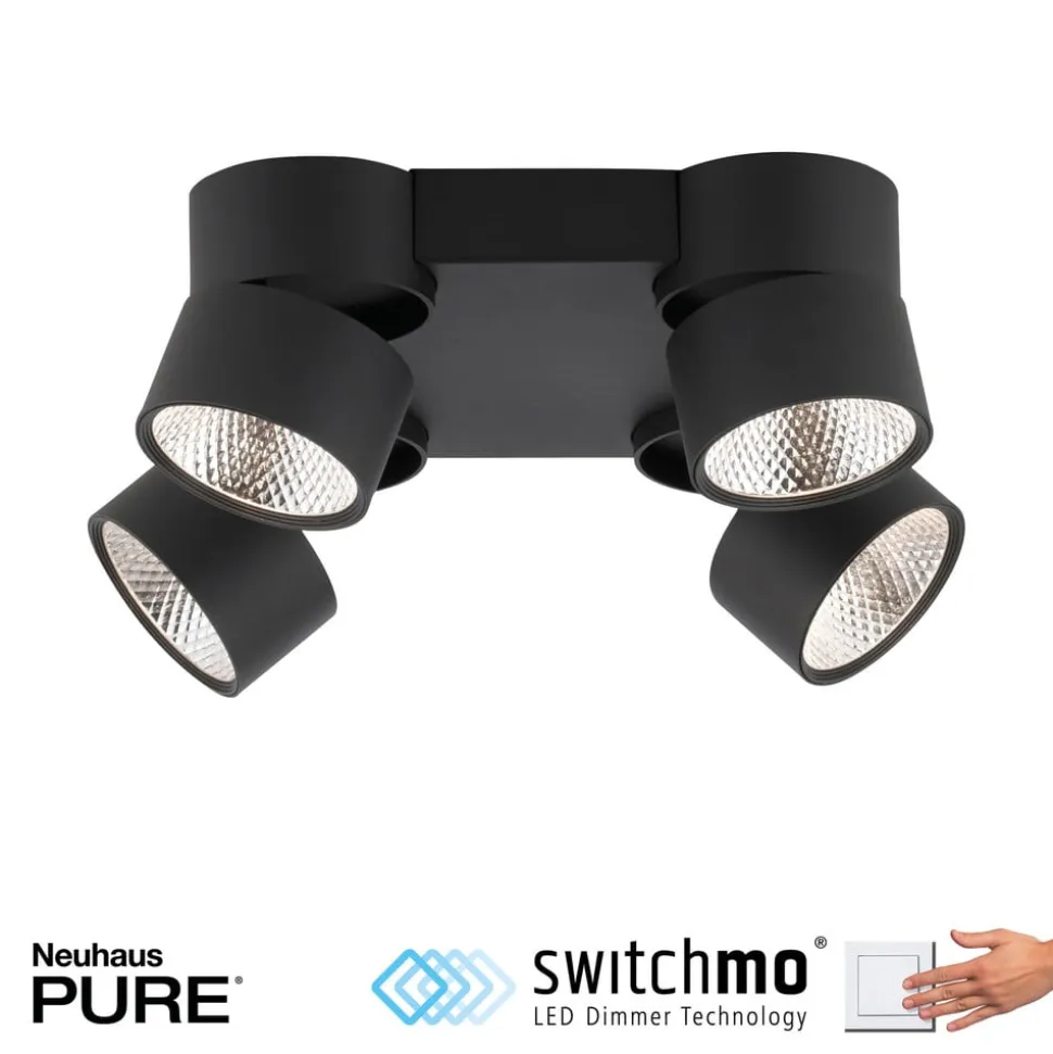 PURE Nola LED-loftlampe, 4 lyskilder, sort