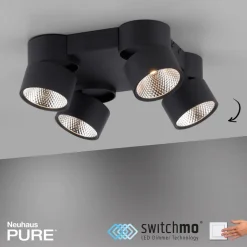 PURE Nola LED-loftlampe, 4 lyskilder, sort