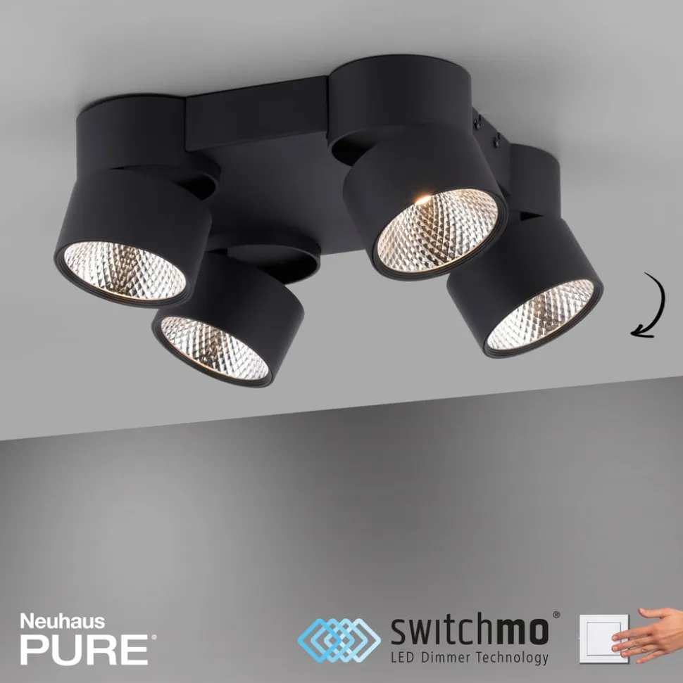 PURE Nola LED-loftlampe, 4 lyskilder, sort