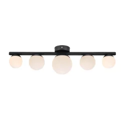 Puro loftlampe til bad, sort, 5 lyskilder, glas