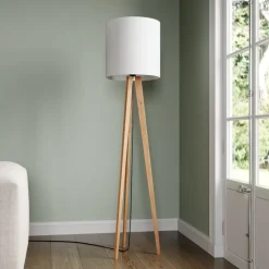 Quitani gulvlampe Nida, træramme, hvid skærm