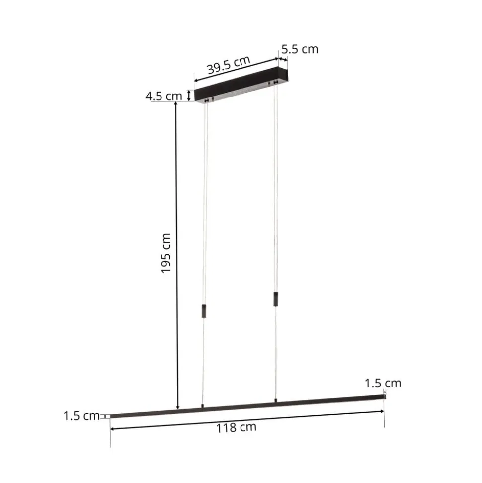 Quitani LED-pendel Tolu, sort, længde 118 cm