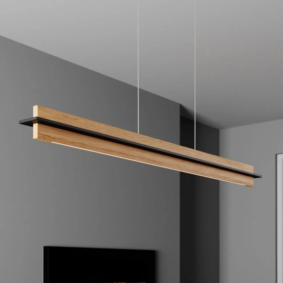 Quitani LED-pendellampe Lexa, eg/sort, længde 118 cm