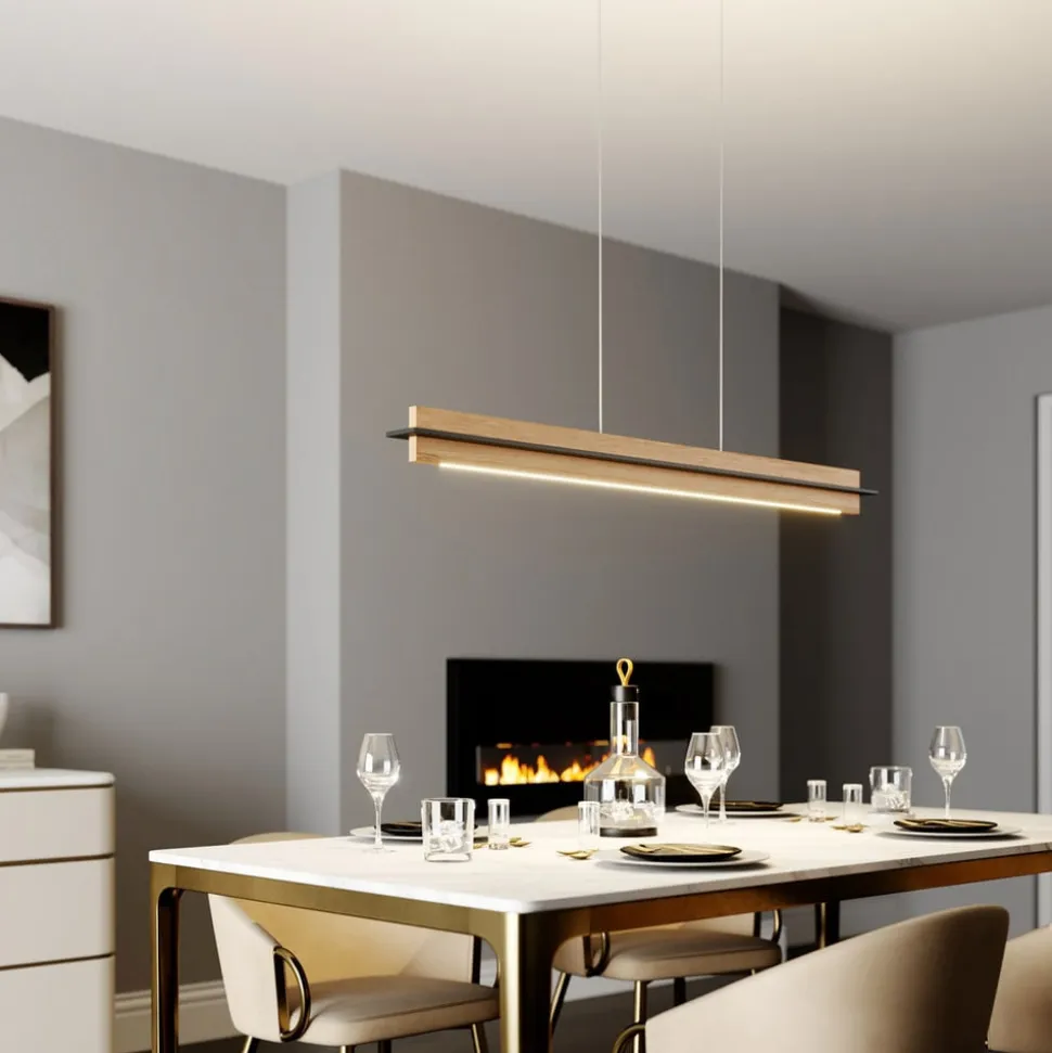 Quitani LED-pendellampe Lexa, eg/sort, længde 118 cm