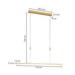 Quitani LED-pendellampe Tolu, længde 119 cm, messing