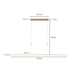 Quitani LED-pendellampe Tolu, længde 179 cm, messing