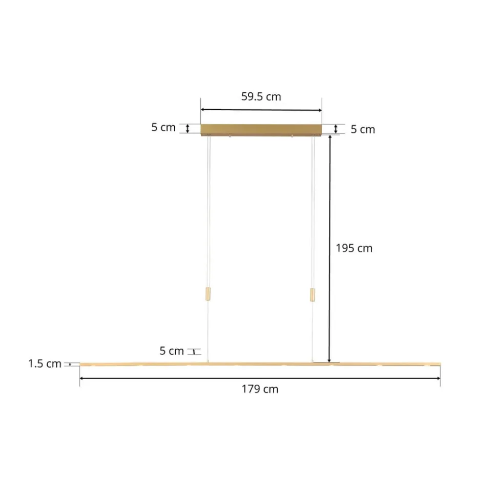 Quitani LED-pendellampe Tolu, længde 179 cm, messing