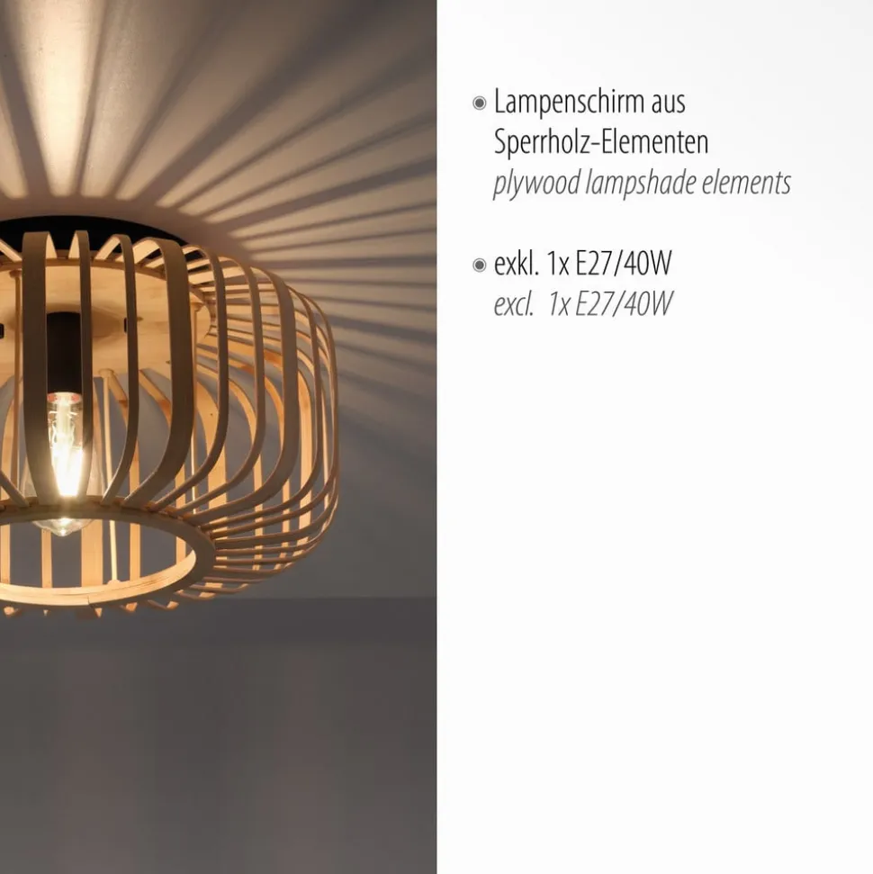 Racoon loftlampe af træ, tykke stivere, Ø 42cm