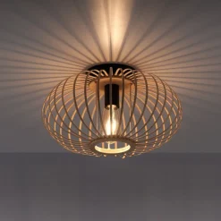 Racoon loftlampe af træ, tynde stivere, Ø 40cm
