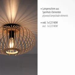 Racoon loftlampe af træ, tynde stivere, Ø 40cm