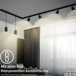 RAIL 230 V skinnesystem, sort, 4 LED-pendler, længde 1,5 m