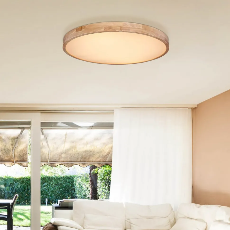 Rainer LED-loftlampe, Ø 80 cm, træ-effekt, metal, CCT