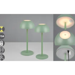 Ricardo LED genopladelig bordlampe, grøn, højde 30 cm, plast