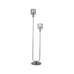 Riffelini gulvlampe, højde 152 cm, røggrå, 2-lys, glas
