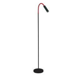 Rocco LED-gulvlampe, mat sort, rød flexarm