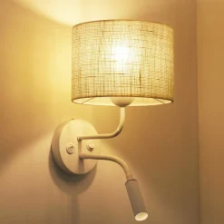 Rulle væglampe, jute, hvid/beige, læselampe