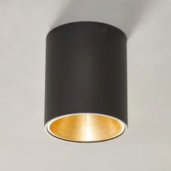 Rund Polasso LED-loftlampe, sort-guld