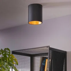 Rund Polasso LED-loftlampe, sort-guld