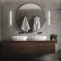 Runt LED-væglampe IP44 direkte 4.000 K mat krom
