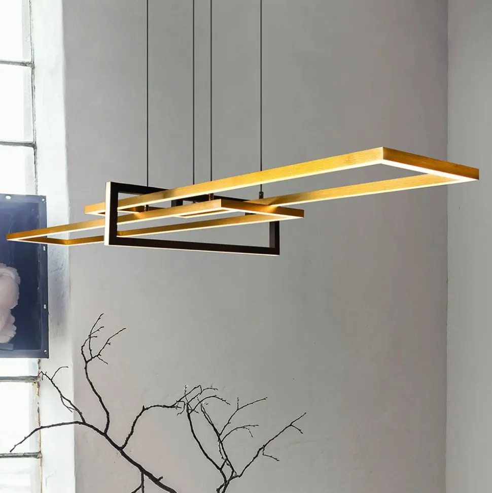 Salinas hængelampe, messingfarvet, metal, 110 cm lang