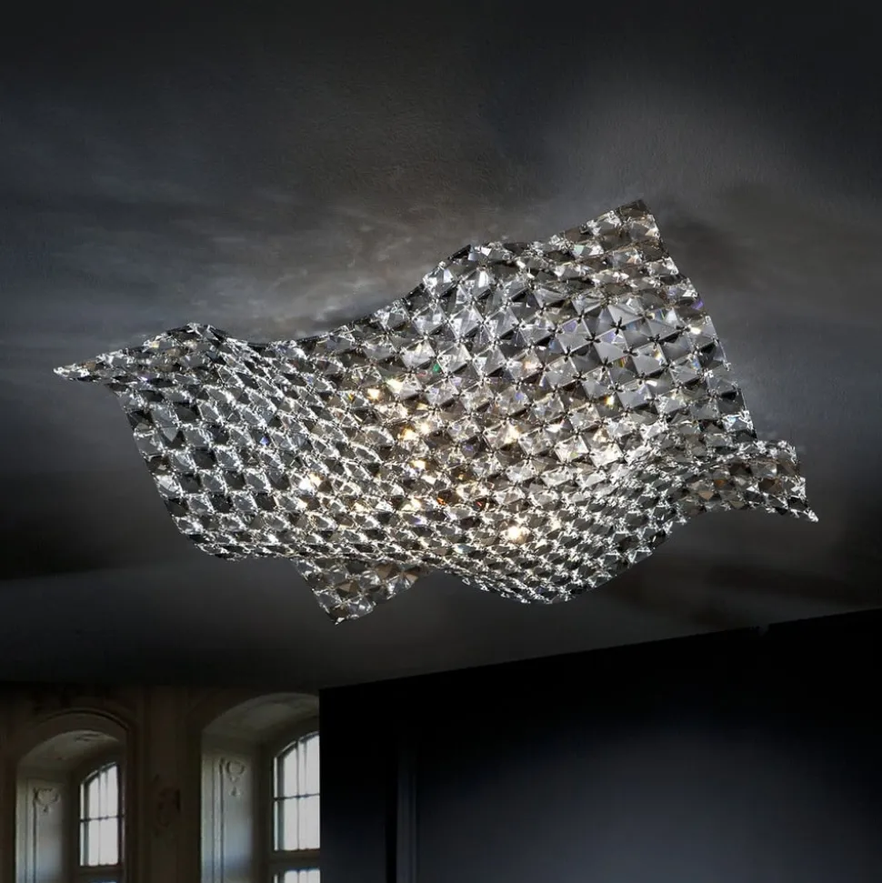 Saten loftlampe i krystal 56 cm