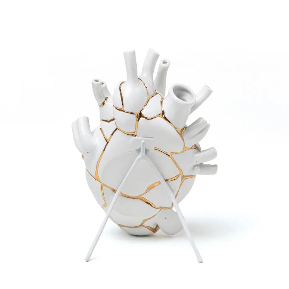 SELETTI Love in Bloom Kintsugi-vase, farverig, porcelæn, guld