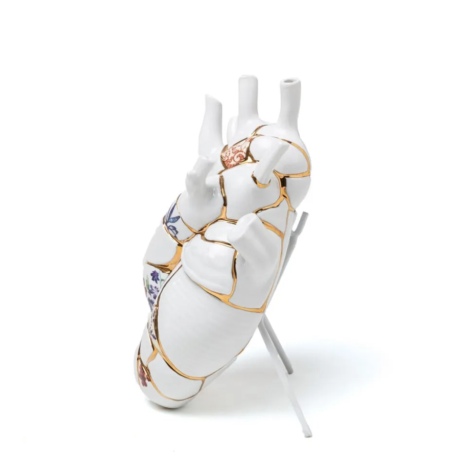 SELETTI Love in Bloom Kintsugi-vase, farverig, porcelæn, guld