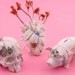 SELETTI Love in Bloom Kintsugi-vase, farverig, porcelæn, guld