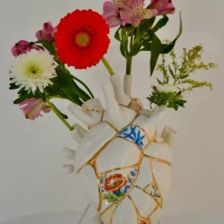 SELETTI Love in Bloom Kintsugi-vase, farverig, porcelæn, guld