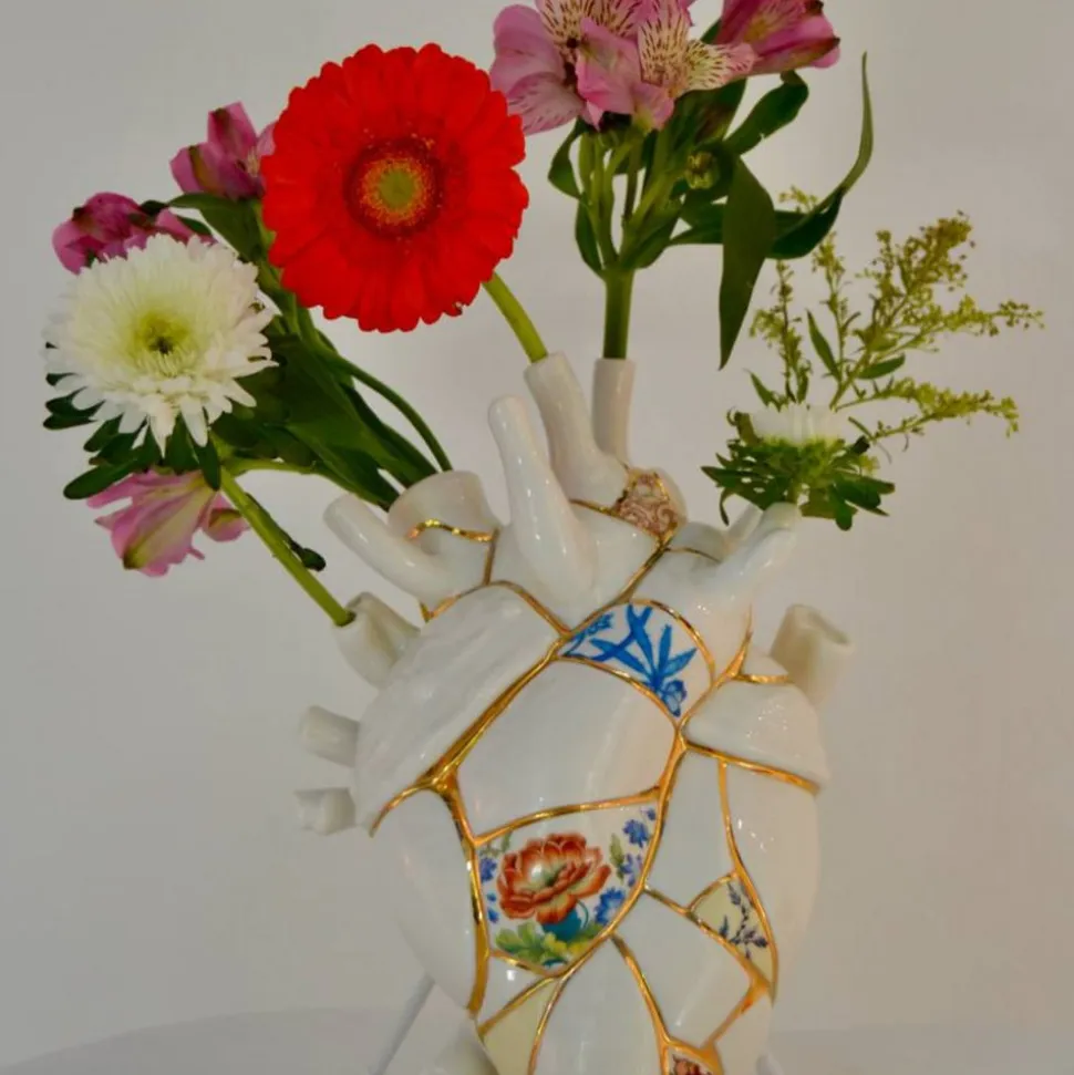 SELETTI Love in Bloom Kintsugi-vase, farverig, porcelæn, guld
