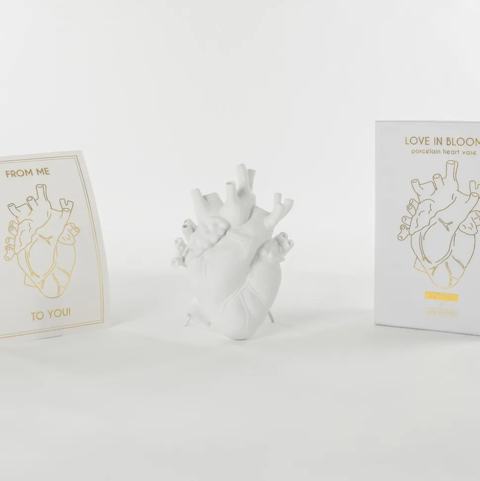 SELETTI Love in Bloom-vase, hvid, hjerteformet, porcelæn