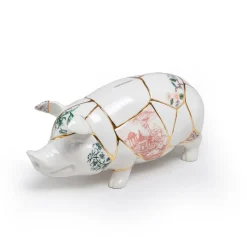 SELETTI sparegris Kintsugi, hvid / farverig, porcelæn, guld