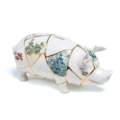 SELETTI sparegris Kintsugi, hvid / farverig, porcelæn, guld