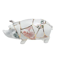 SELETTI sparegris Kintsugi, hvid / farverig, porcelæn, guld
