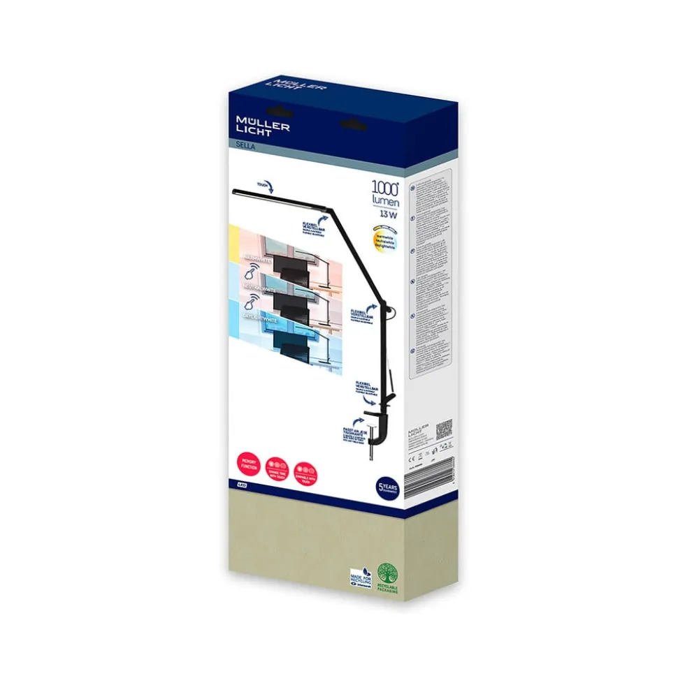 Sella LED-bordlampe, klemme, CCT, dæmpes, sort