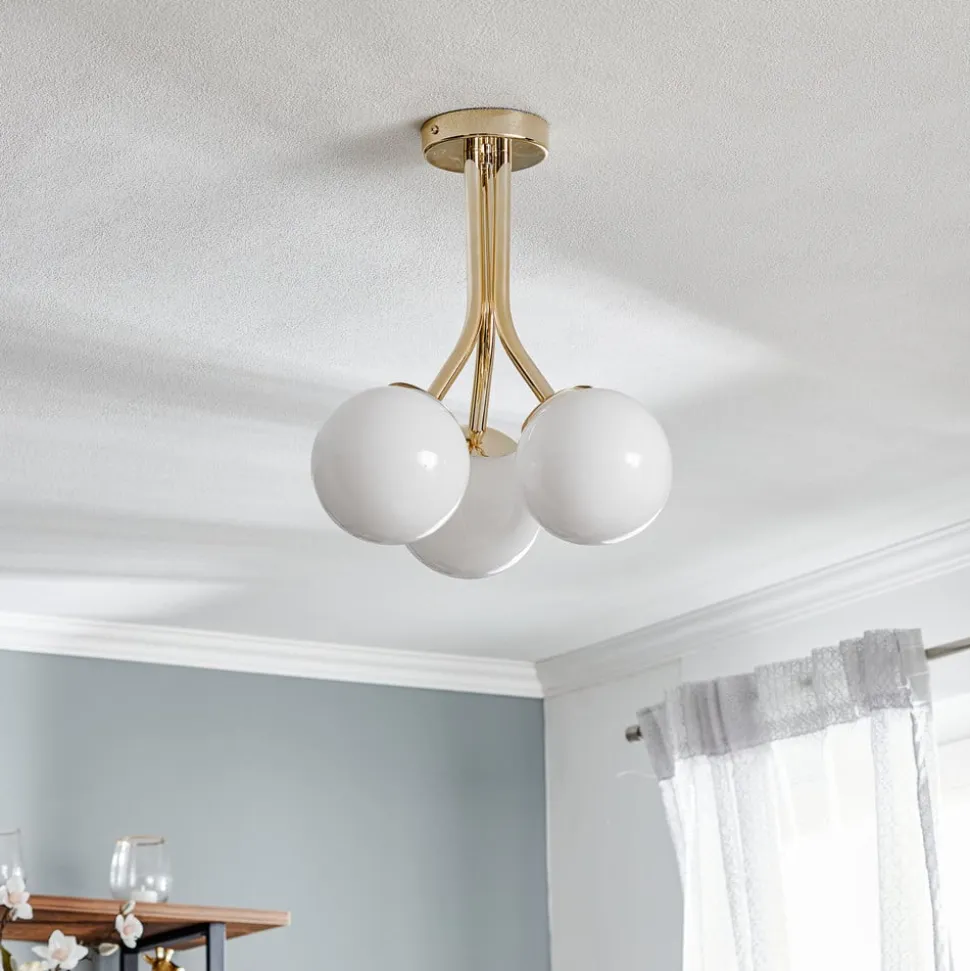 Selva loftlampe med tre glaskugler, guld