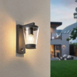 Sensor-udendørs væglampe CAVADO, antracit, højde 28 cm, IP44